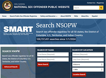 Screenshot of the national sex offender public website